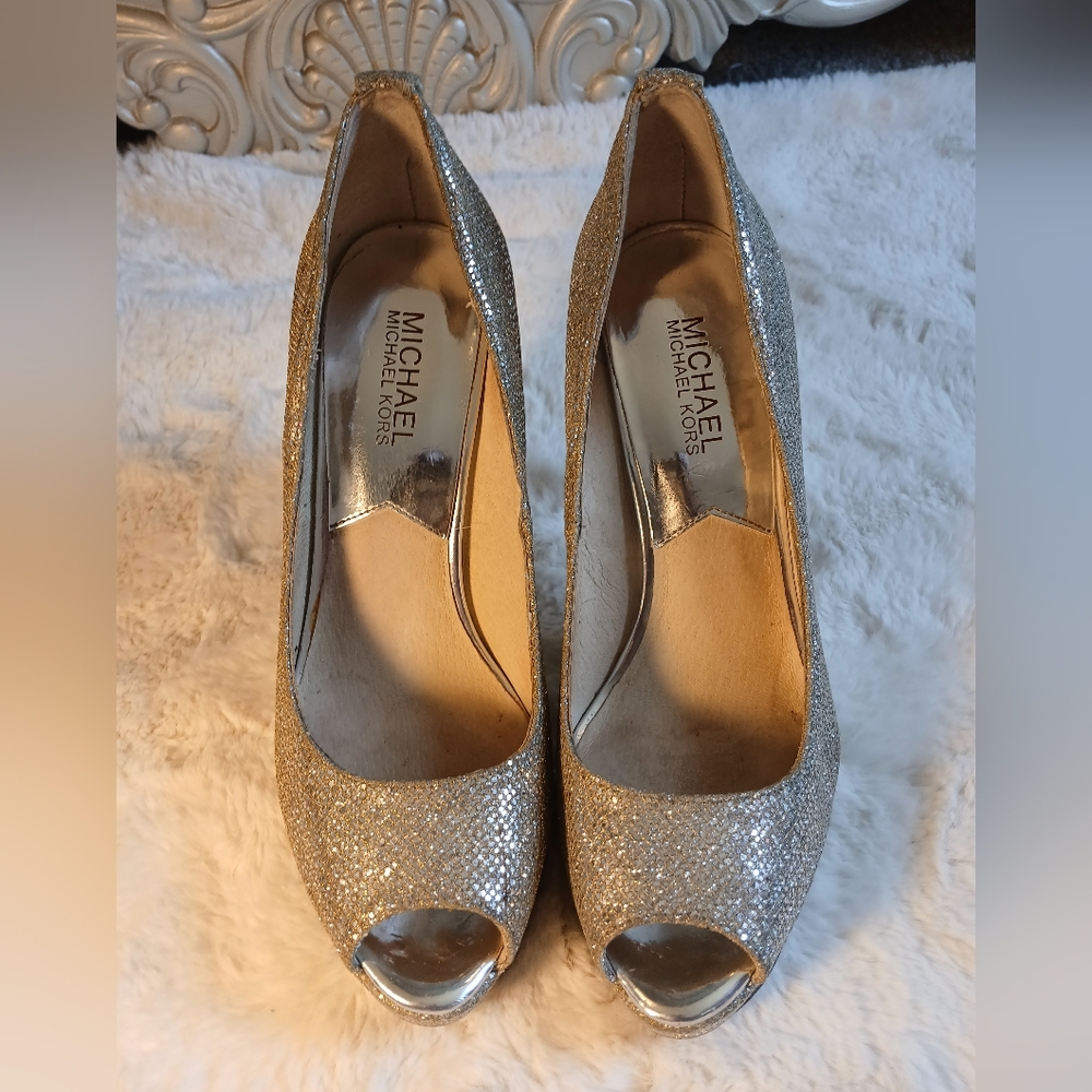 Michael Kors Silver Peep Toe Heels